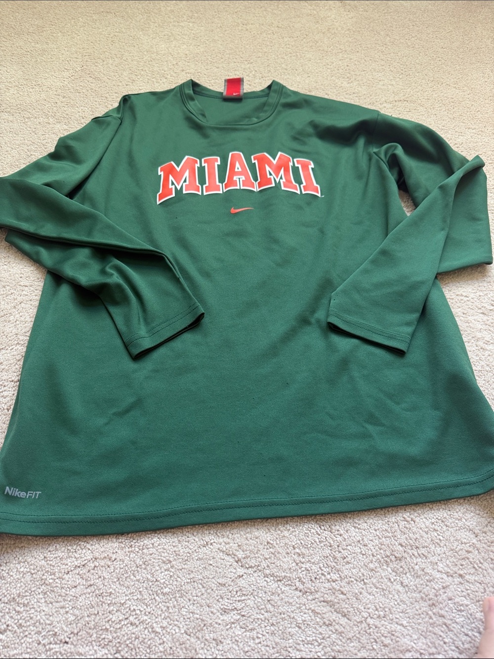 Nike Green Long Sleeve Crewneck with Orange 'MIAMI' Graphic